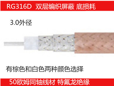 Коаксиальный радиочастотный кабель RG316D, двухслойный тефлон, высокая температура, 50 Ом, различной длины, стабильная передача, гибкая