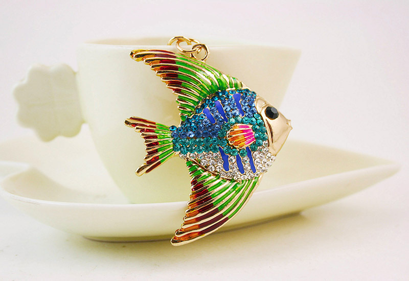 45g Weight Alloy, Metal Material Heart Pattern Unisex Gender Pink, Blue, Gold Color Korean Creative Cute Cartoon Tropical Fish Diamond  Keychain 7