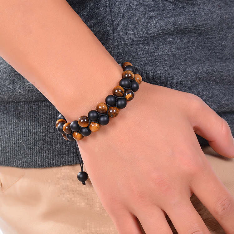 1 Piece Fashion Round Natural Stone Tiger Eye Beaded Knitting Men's Bracelets display picture 4