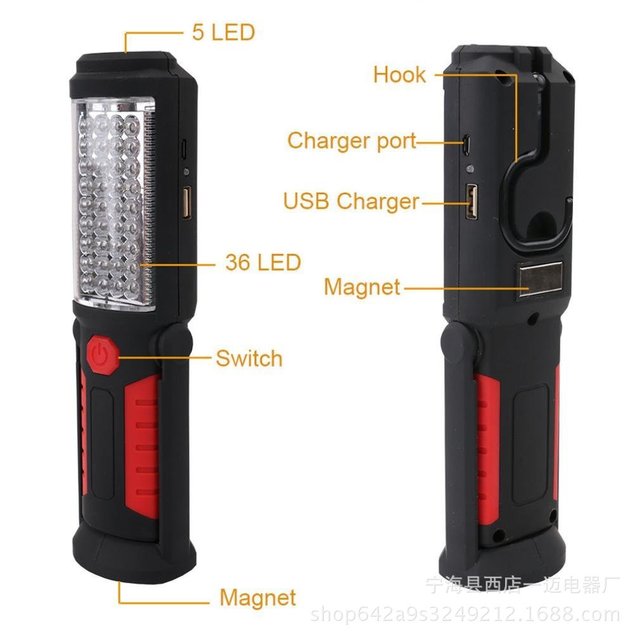 36 + 5LED mới đa chức năng USB đèn đèn khẩn cấp có thể sạc lại sửa chữa đèn pin với xe khung từ Đèn pin