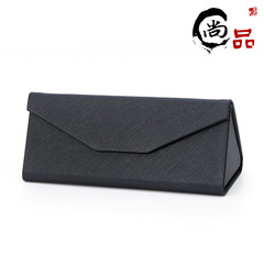 Eyeglass Case, Handmade Triangular Black Folding Eyeglass Case, PU Leather Cross Pattern Sunglasses Case, Prescription Glasses Case