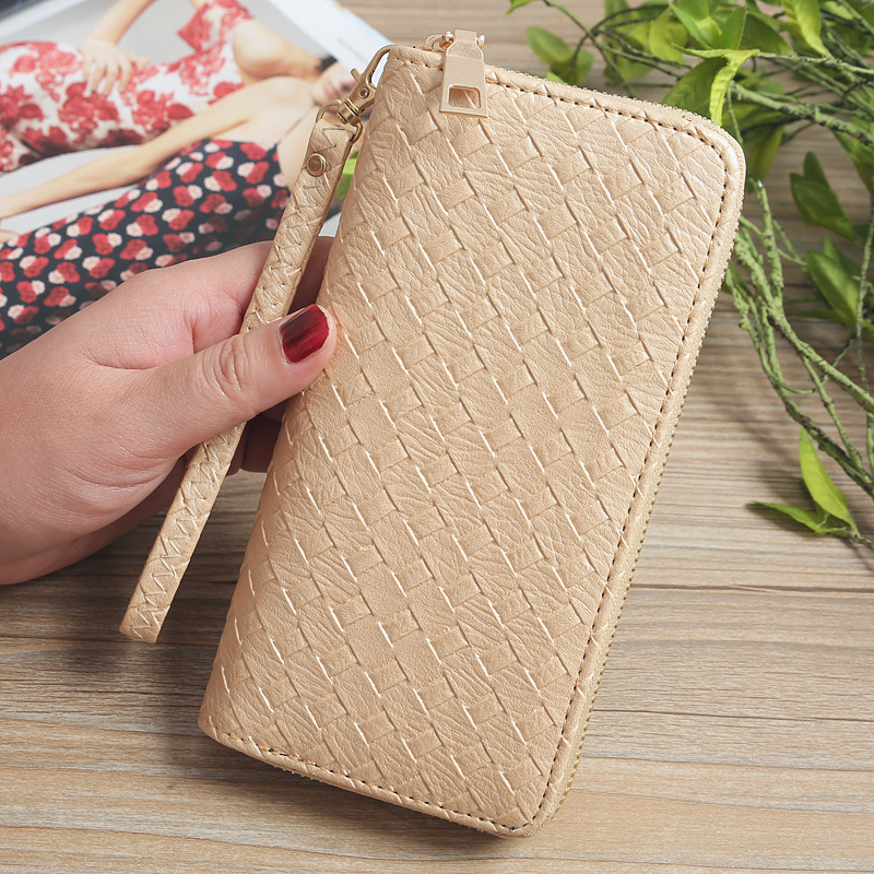 72g Weight Polyester Lining Material Zipper Closure Type Business Occasion Pu Leather Material Solid Color Pattern Unisex Gender Square Shape Khaki, Rose Red, Pink, Purple, Blue, Silver, Bronze, Black Color Korean Woven Pattern Wallet 8