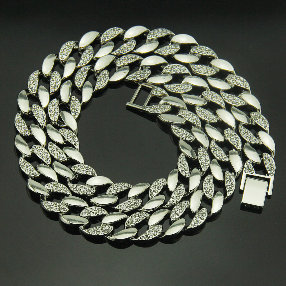 Hip-hop Style 18k Gold Men's Diamond Necklace 30-inch Cuban Chain Necklace And Bracelet Wholesale display picture 4