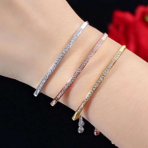 S0143 Profit Win Korean Style Creative Exquisite Handmade Jewelry Micro-set Zirconia Shiny Single Row Curved Bracelet Adjustable