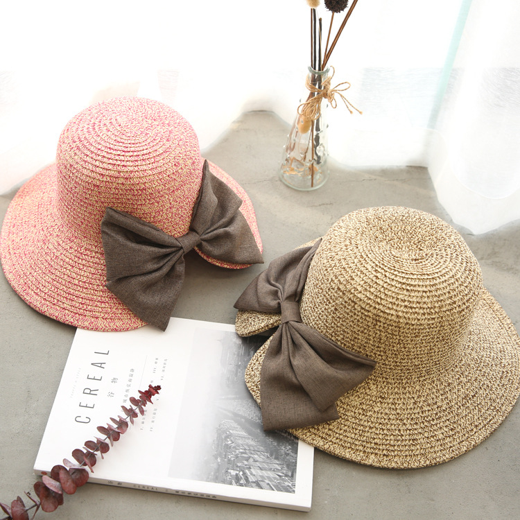 邱南 厂家直销韩版夏季草编棉麻蝴蝶结草帽户外防晒沙滩女 草帽
