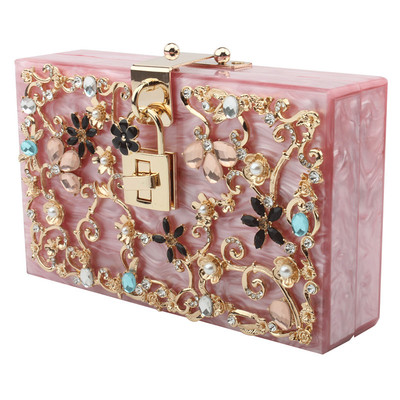 Bag 2018 new pattern European and American style Diamonds full dress Hand Acrylic One shoulder Messenger lady Evening Bags