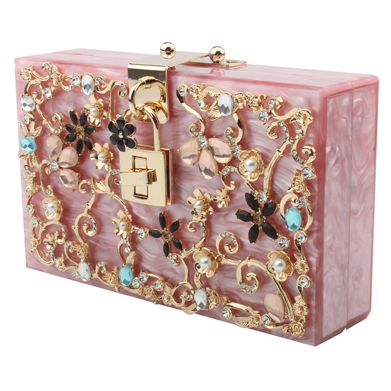 Bag 2018 new pattern European and American style Diamonds full dress Hand Acrylic One shoulder Messenger lady Evening Bags