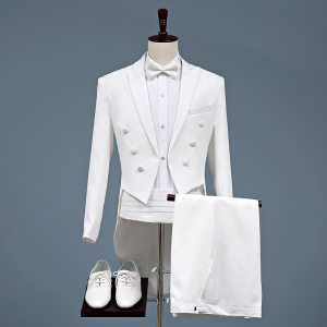 Men's youth singers host jazz dance  white black blazers men magician stage performance tuxedo suits stage costumes dress suit sets