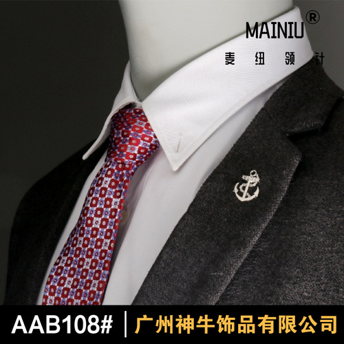 AAB108#Korean trendy metal anchor collar pin/men's suit pin wholesale navy style small brooch