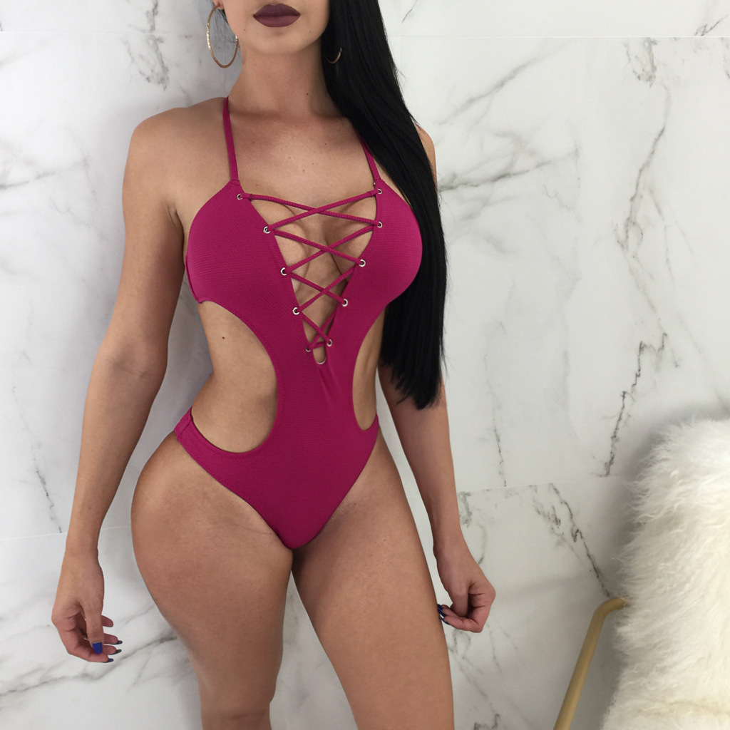 lace-up one-piece bikini NSHL34434