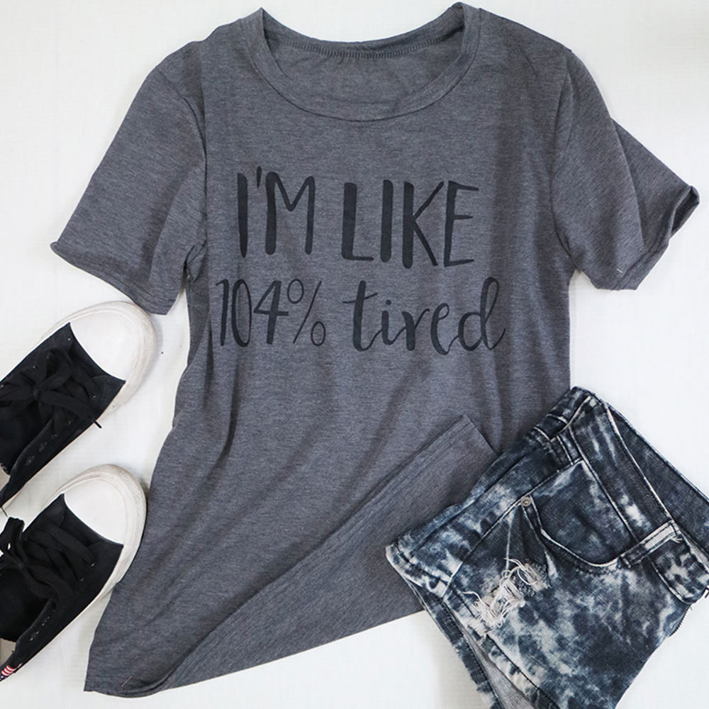 Loose Fit Summer T Shirt Unique Tired Letter Print Short Sleeve Round Neck Casual Style Wholesale Available