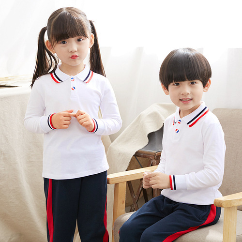 Preschool uniform set of three for spring and autumn, long-sleeved primary school student school uniform, children's class uniform, British style, single T-shirt, drop shipping