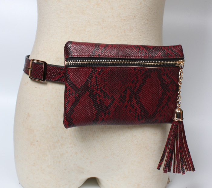 Snake Pattern Thin Belt Tassel Waist Bag display picture 10