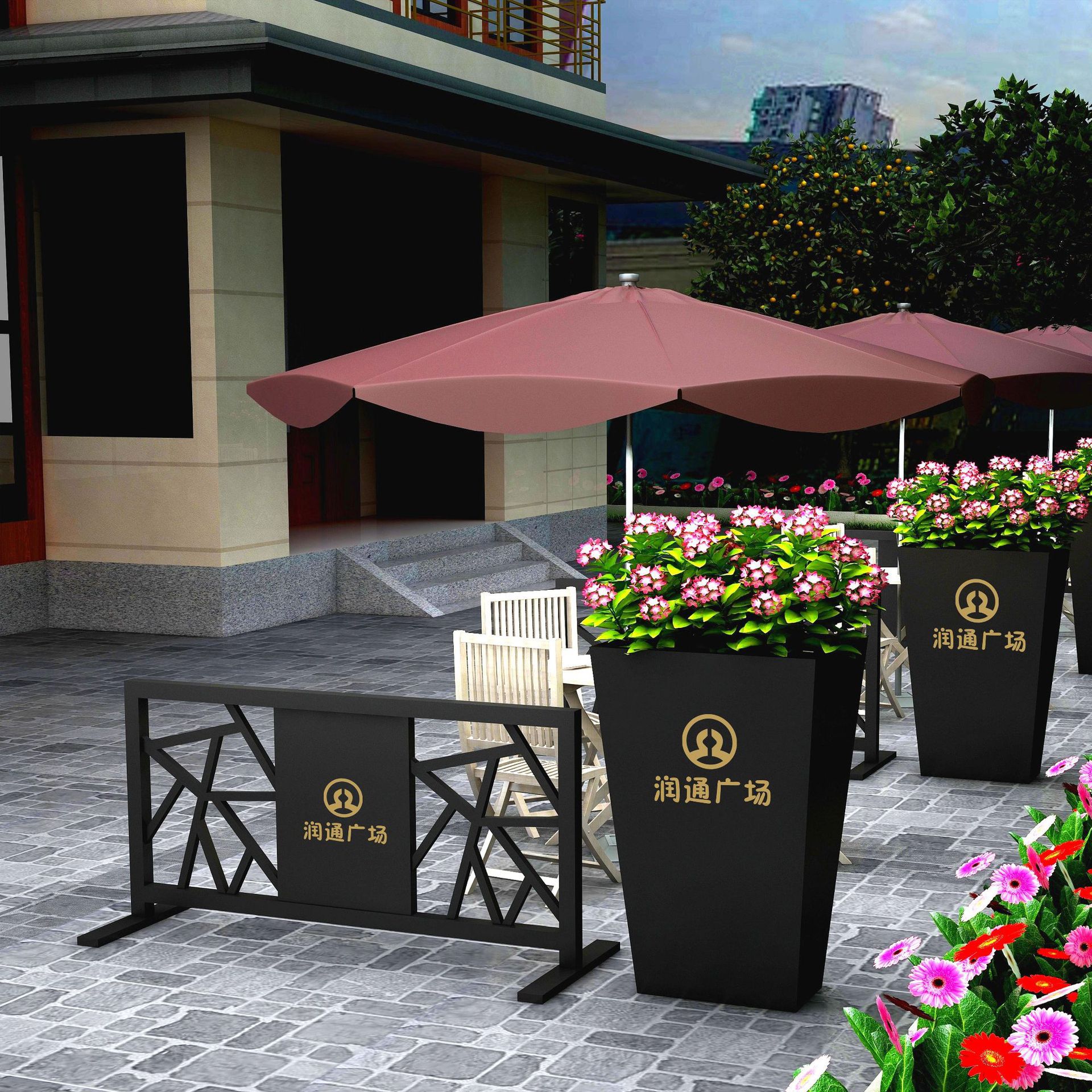 户外隔断花箱定休闲餐厅铁艺花槽咖啡厅创意落地园艺围栏厂家直供|ms