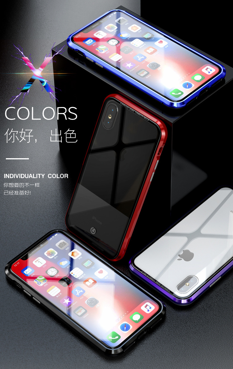 GINMIC Magneto Sword Magnetic Absorption Aluminum Metal Bumper Tempered Glass Back Cover Case for Apple iPhone X