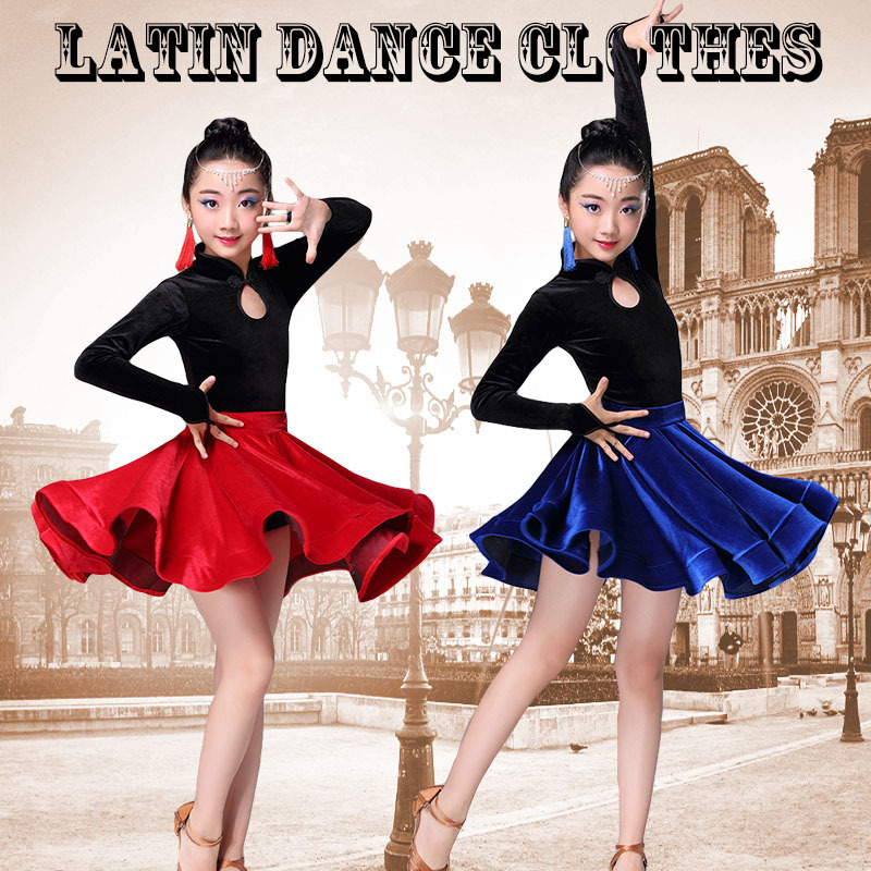 新款儿童复古秋冬季拉丁舞蹈长袖连体演出练功服比赛考试规定标准