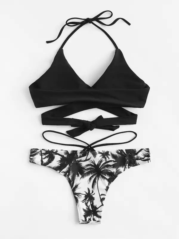 Hot selling fashion printed strappy cross split swimsuit bikini bikini swimsuit NSHL524