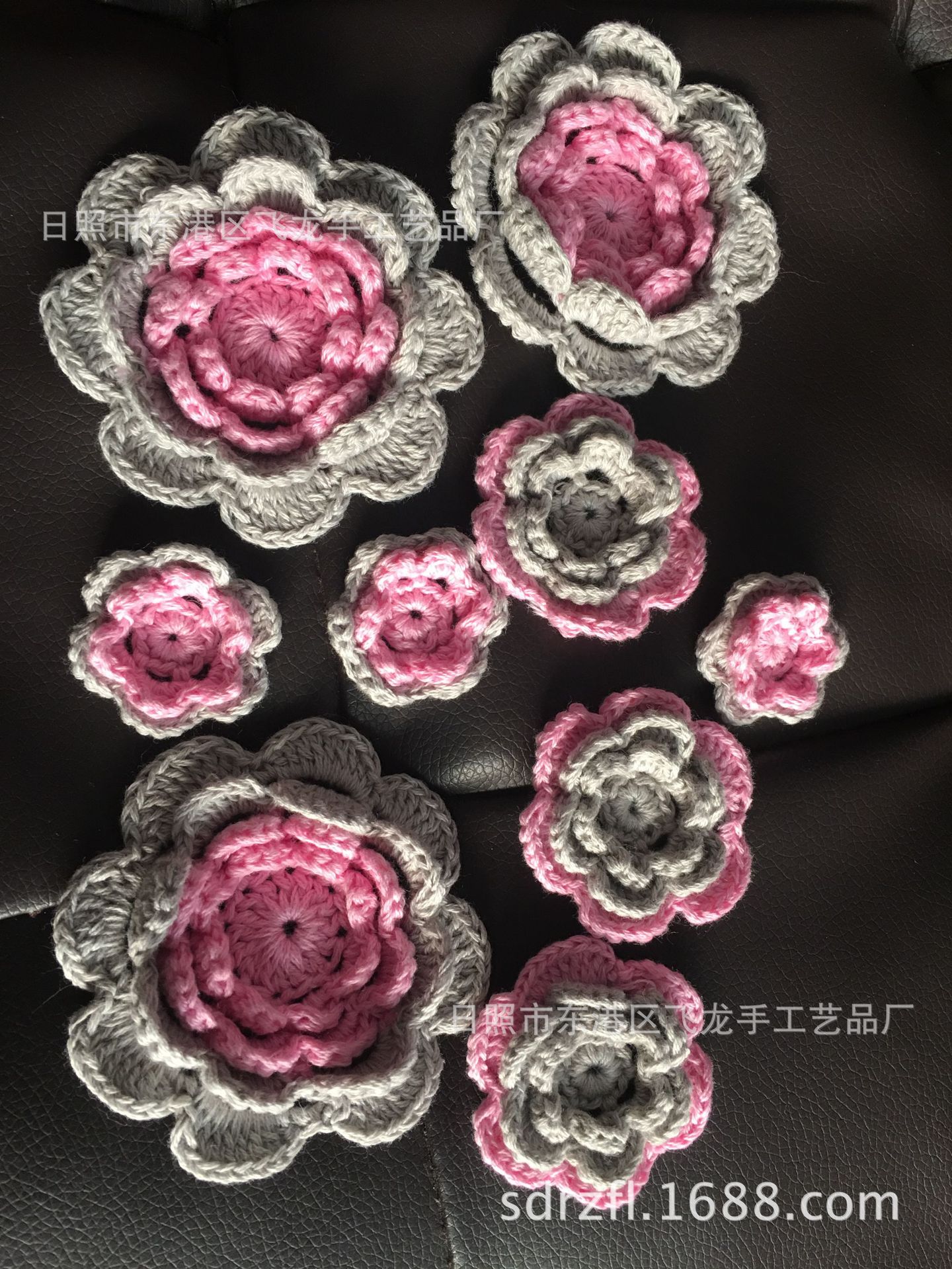 定制各种手工钩花，棉线毛线花服装辅料 手钩花钩针花厂家直供