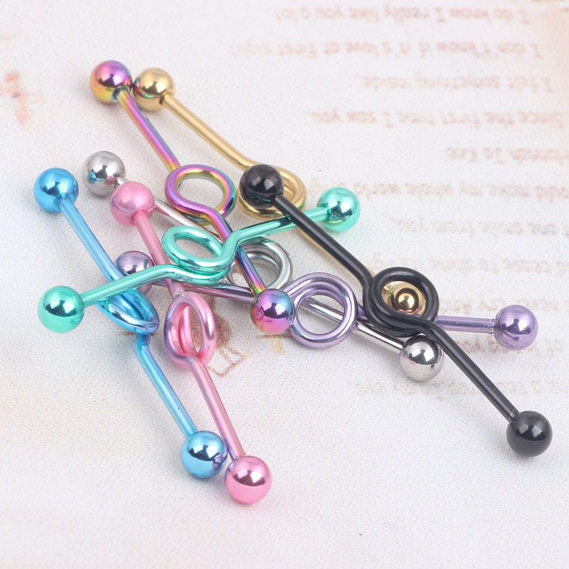 European American Style Double Ear Hole Straight Bar Crossbar Ear Stud Industrial Barbell Body Piercing Jewelry detail image 8