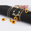 Accessory, necklace solar-powered, earrings, ring, bracelet, set, European style, flowered, 4 piece set, wholesale