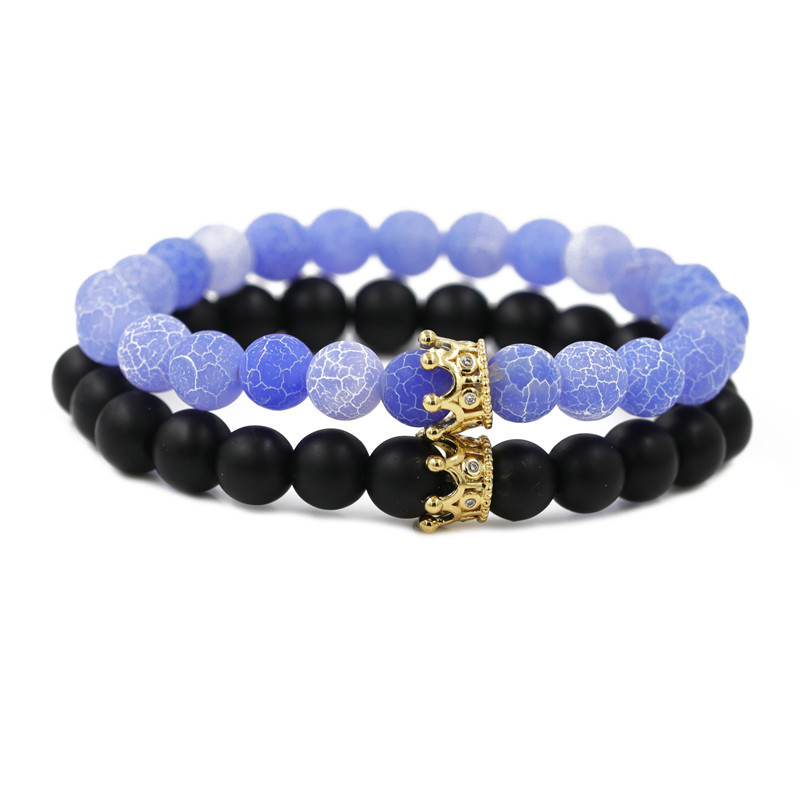 Cross-border Amazon Wind Fossil Crown Set Couple Bracelet Beaded CrownBracelet Men's Bracelet