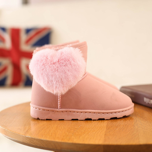 New winter children's shoes, solid color children's snow boots, warm children's boots, waterproof, cute paste discs, parent-child style for girls
