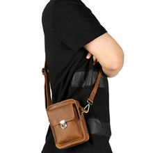 广州货源男士腰包疯马皮手机袋真皮复古简约头层牛皮迷你竖款批发