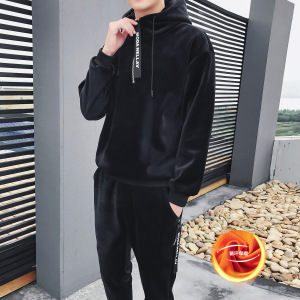 金丝绒休闲运动套装男金丝绒卫衣青年加绒加厚学生外套DJ911TP70