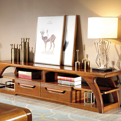 中式現代簡約實木胡桃木電視櫃客廳多功能視聽櫃地櫃儲物櫃批發