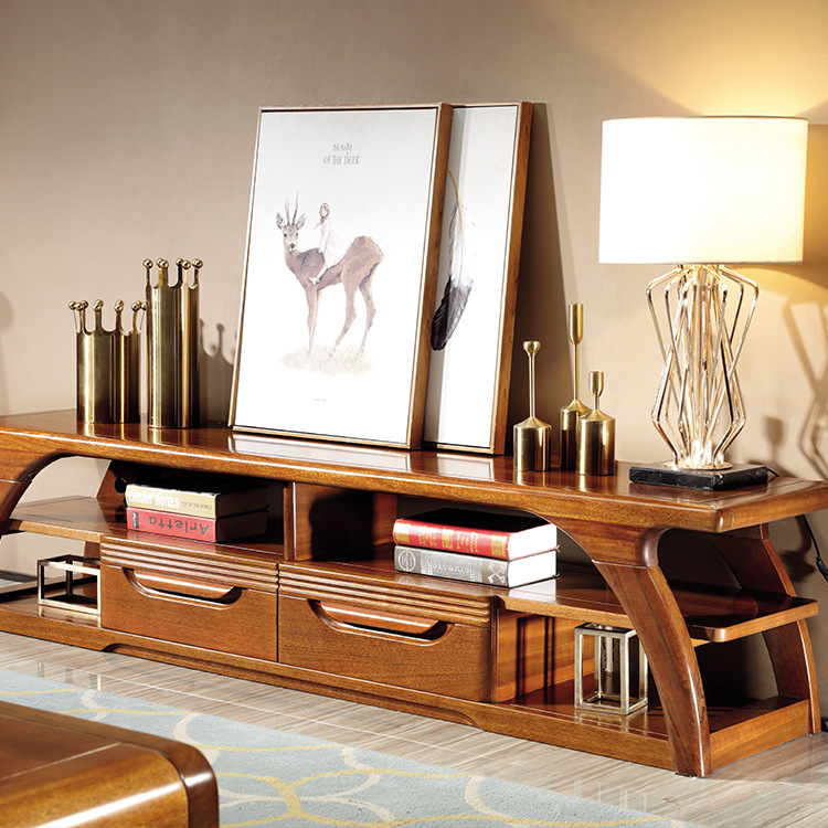 中式現代簡約實木胡桃木電視櫃客廳多功能視聽櫃地櫃儲物櫃批發