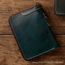 短款复古手工皮具钱包植鞣皮真皮拉链简洁小手拿包男财布