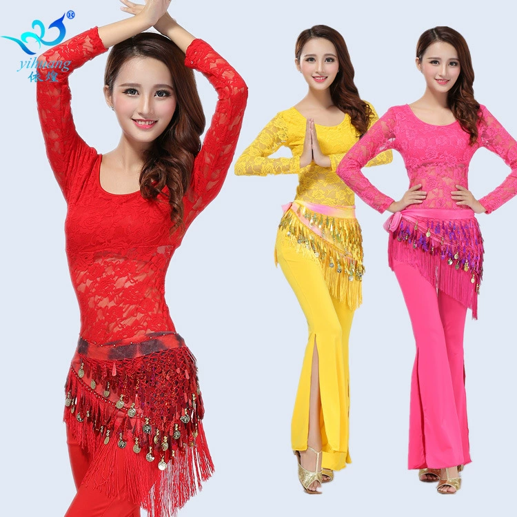 Одежда для танца живота Одежда с длинным рукавом Одежда для латинских танцев Кружевная танцевальная одежда Женская практичная одежда Йога Индийский танцевальный костюм