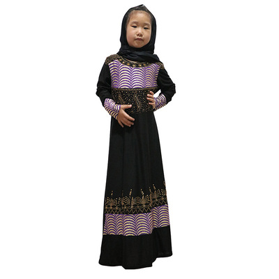 08F12中东女童装亚马逊烫钻拼接连衣裙义乌工厂一件代发