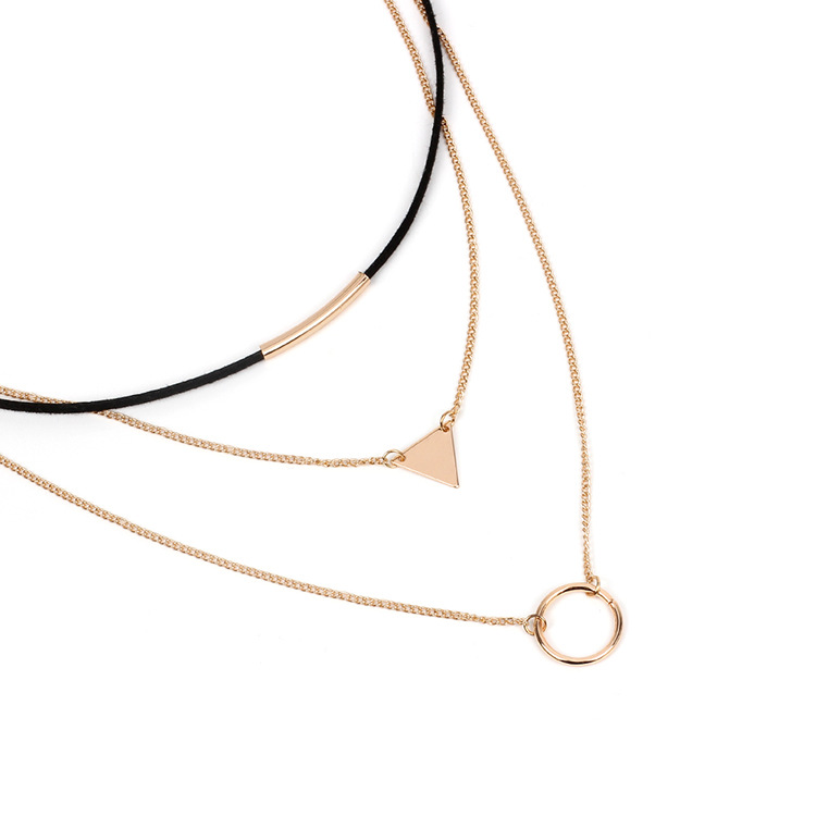 13g Weight Necklace Classification Wedding, Travel Occasion Women'S Gender Gold, Silver Color Fashion Geometric Sequins Triangle Multilayer Korean Velvet Choker Circle Necklace 6