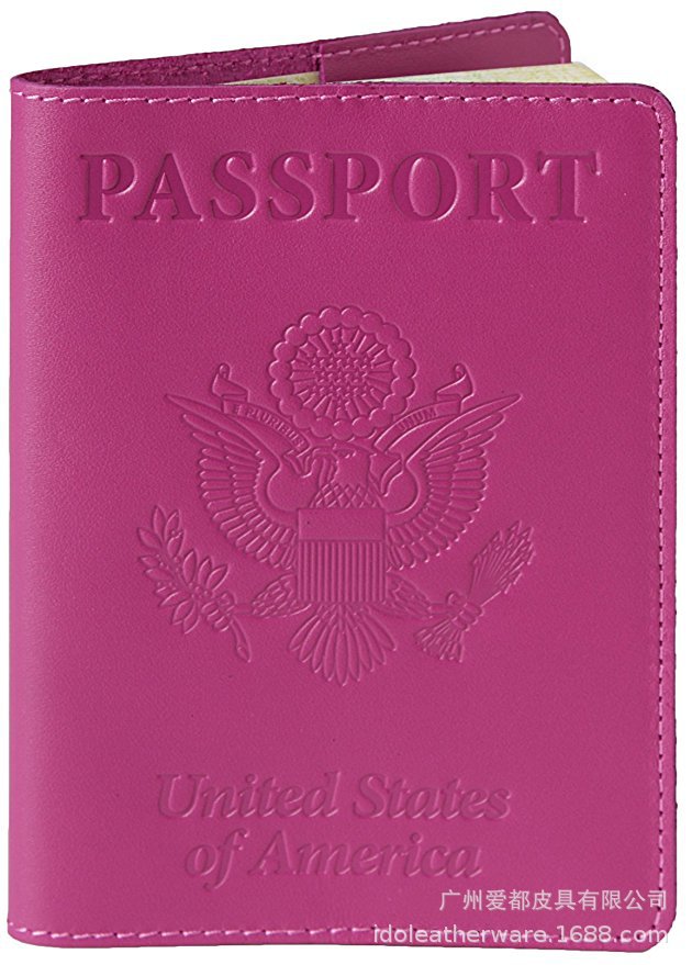 真皮护照包跨境新款护照保护套rfid防磁礼品定制护照夹批发玫红色