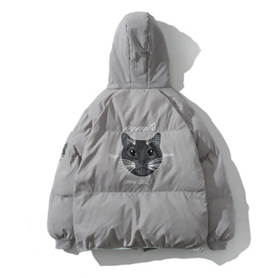 838情侣装冬装新款韩版宽松连帽猫咪棉服外套百搭棉衣面包服女