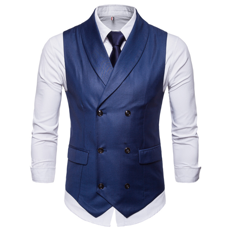 Spring and Autumn New Men's Solid Color Double-breasted Slim-fit Vest Men's British Suit Vest Large Size Vest Jacket