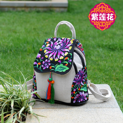 En stock 2023 verano nuevo estilo étnico bolsa de lona de las mujeres floral bordado bolsa casual mochila ventas directas de la fábrica