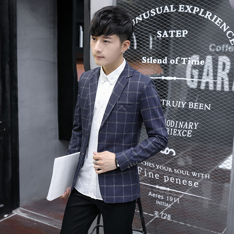2018 Autumn new pattern Suit man Korean Edition lattice Autumn leisure time man 's suit spring and autumn Self cultivation handsome coat