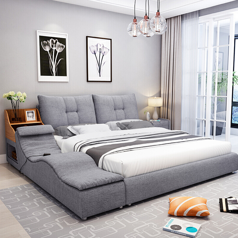 厂家直销现代简约布艺床卧室家具箱体床按摩榻榻米床现代家具软床|ms