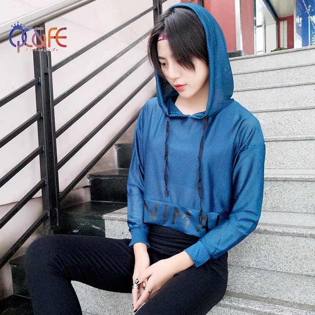 Loose recreational cap breathable sport jacket blouse long sleeves of women’s running Yoga Fitness suit