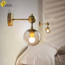 魔豆壁灯简约北欧创意美式床头书房镜前灯复古铁艺玻璃圆球墙壁灯