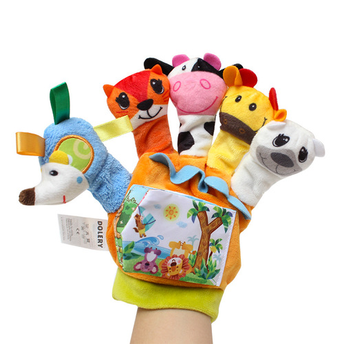 DOLERY baby gloves cartoon animal finger dolls with ringing paper early education parent-child interactive hand toys