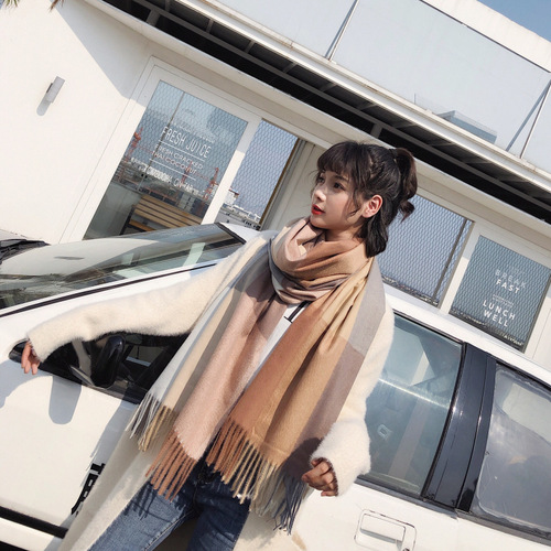 Imitation cashmere scarf for women in autumn and winter Korean style student knitted shawl long British style soft girl plaid warm scarf