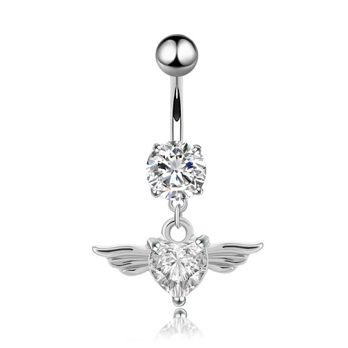 Amazon Wish New Product Angel Wings Feather Zircon Navel Ring Set with Diamonds Heart-Shaped Navel Button Piercing Jewelry