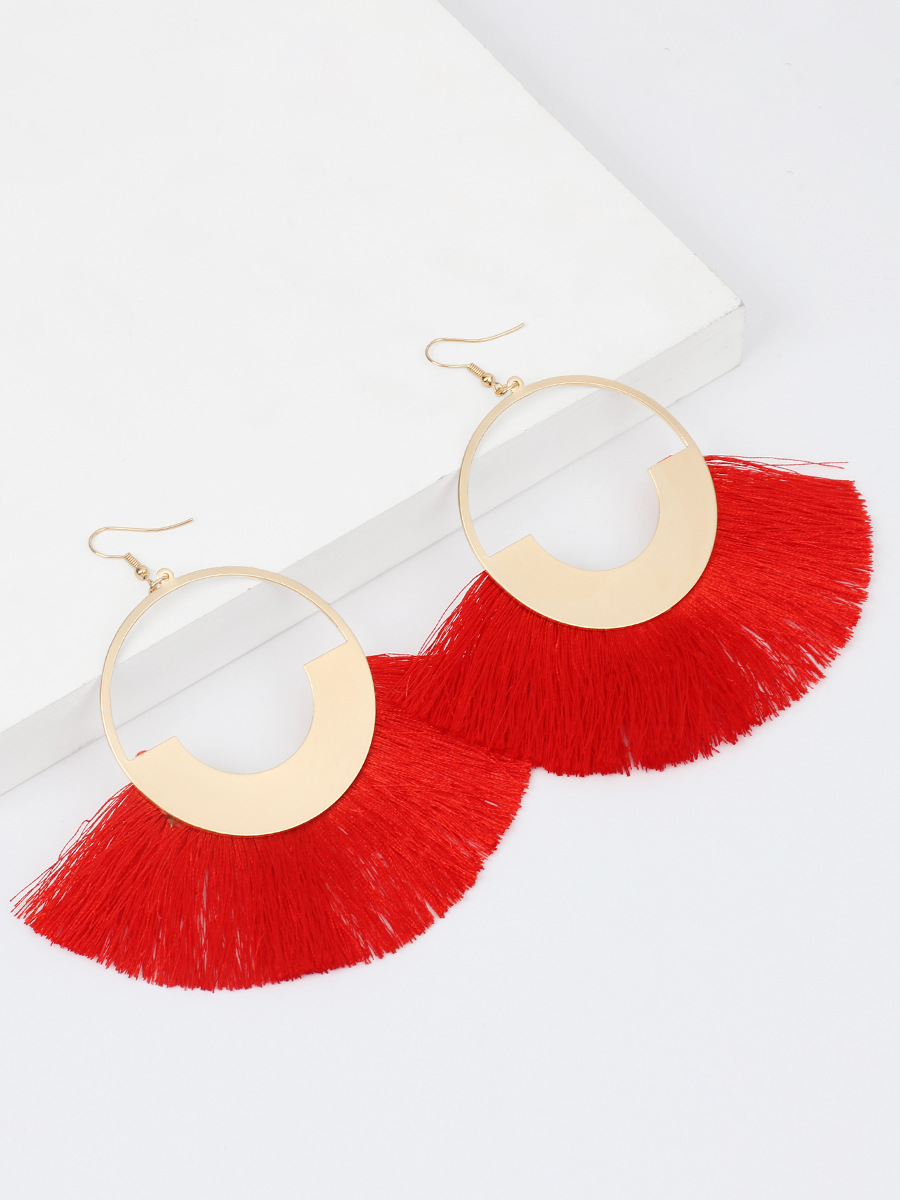 23g Weight No Inlaid Inlay Material Earrings Classification Travel, Birthday Occasion Sector Pattern Women'S Gender Ethnic Style Style Grey, Rose Red, Beige, Pink, Red, Green, Blue, Black Color Bohemian Red Retro Ethnic Style Triangle Cotton Thread Tassel Earrings 10