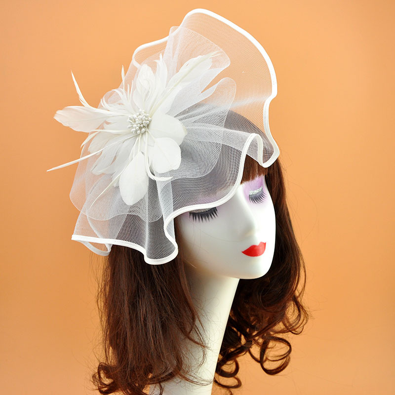 ivory wine black Pillbox hat feather fascinators veil for women singers performance wedding banquet feather flower headdress jockey club show hair accessories