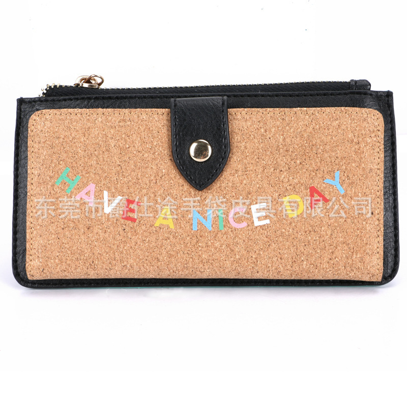 Designer original cork wallet creative PU Cork long wrist bag high-end multi-card Cork zipper bag Designer original cork wallet creative PU Cork long wrist bag high-end multi-card Cork zipper bag