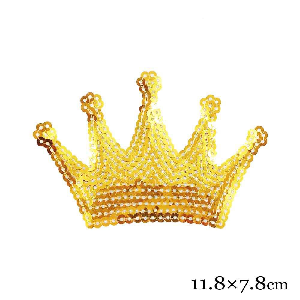 工厂直销 金色皇冠闪亮珠片绣花布贴 服装手提包装饰章标辅料定制