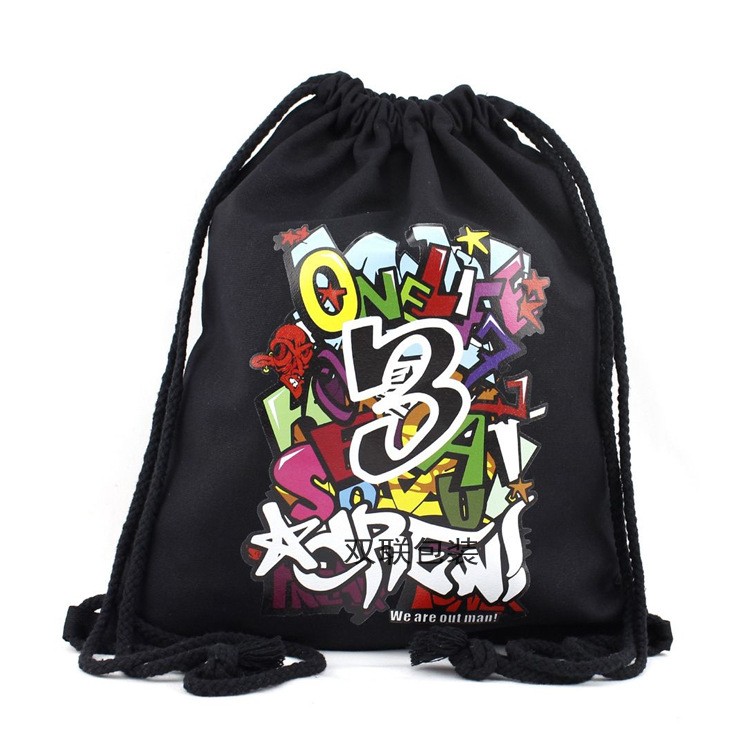 转印涤棉帆布双肩背包袋 亚麻棉布抽绳束口袋 彩印纯棉拉绳收纳袋